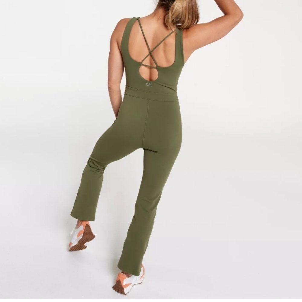 CALIA Olive Sleeveless Flare Jumpsuit LARGE